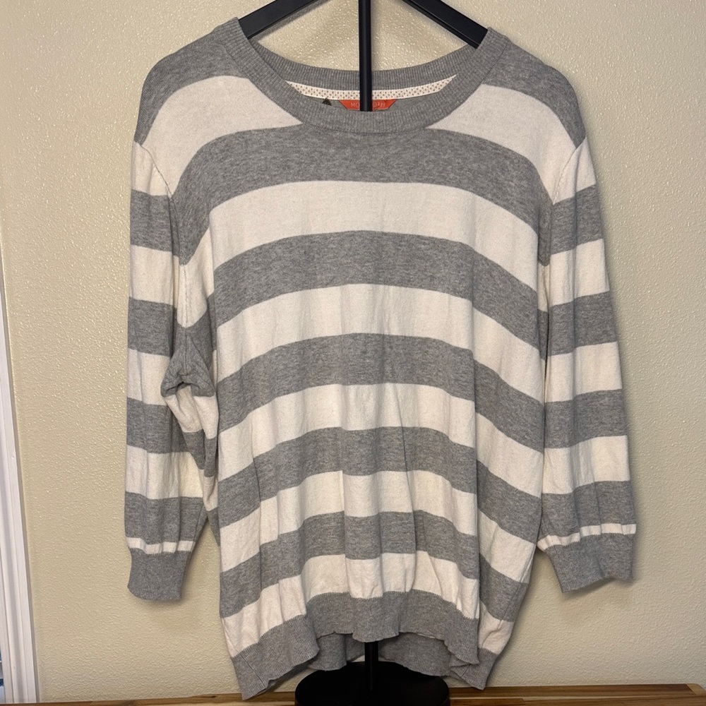 ModCloth Striped‎ Knit Sweater | Size 4X Plus | Gray & White 3/4 Sleeve
